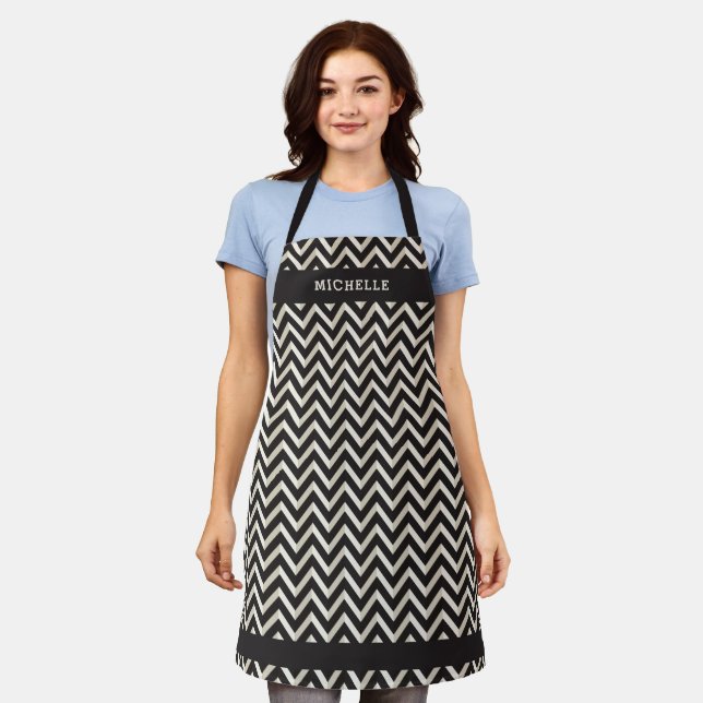 Personalised Stylish Black & White Pattern Apron (Worn)