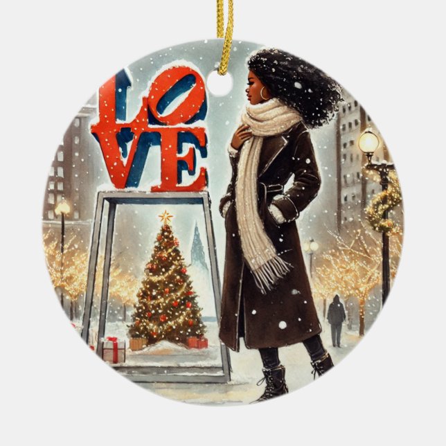 Personalised Stylish Black Woman at LOVE Philly  Ceramic Tree Decoration (Front)