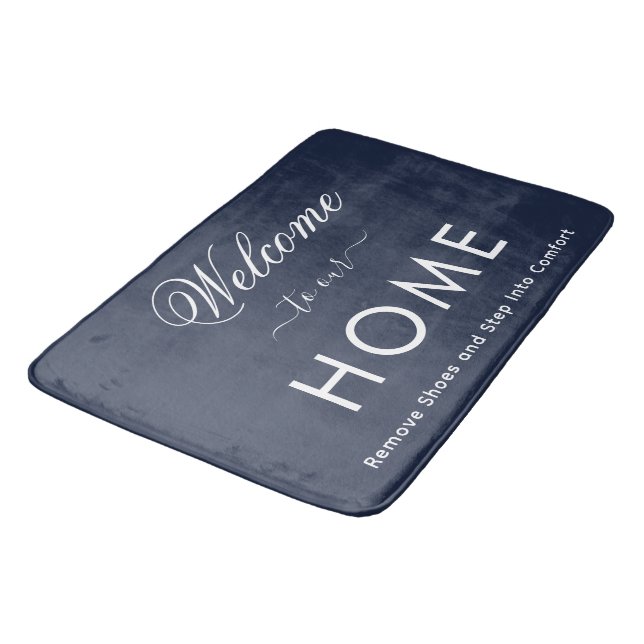 Personalised Stylish Custom Script Navy Bath Mat (Angled)