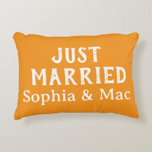 Personalised Stylish Modern Minimal Just Married  Decorative Cushion
