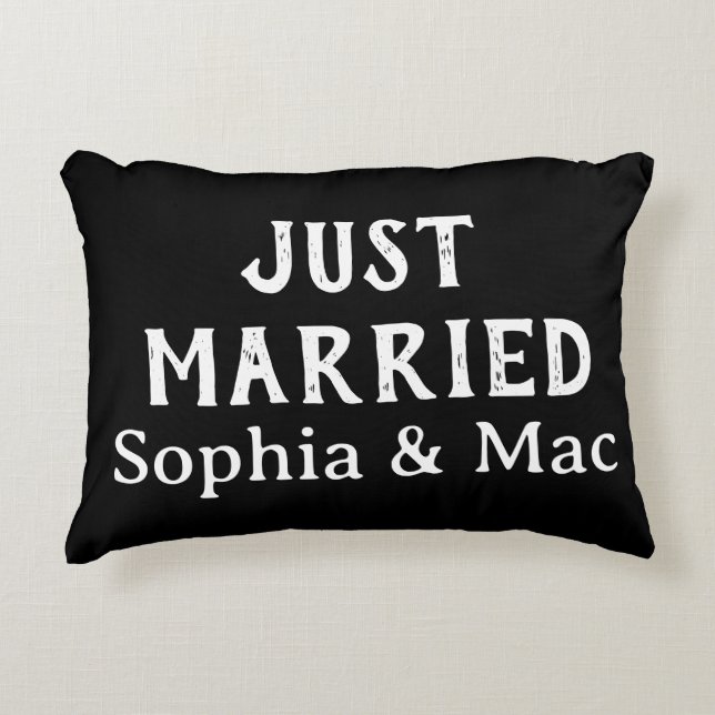 Personalised Stylish Modern Minimal Just Married  Decorative Cushion (Front)