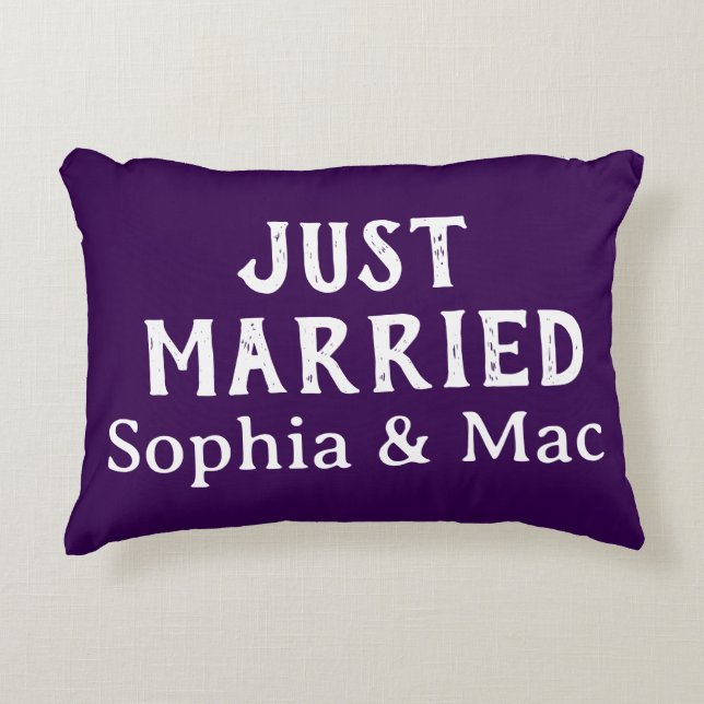 Personalised Stylish Modern Minimal Just Married  Decorative Cushion (Front)