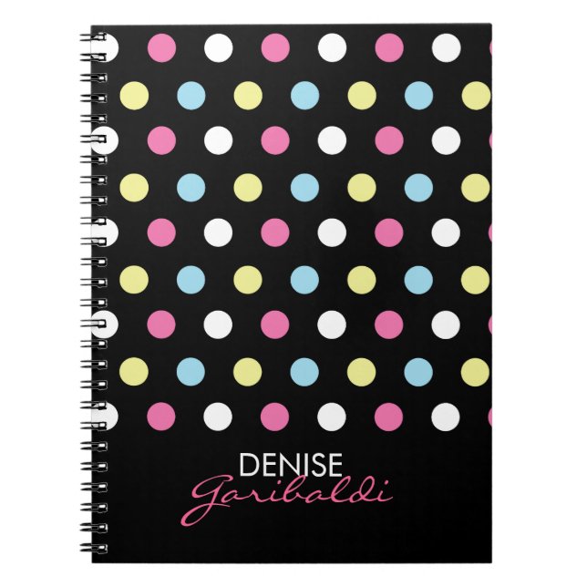 Personalised Stylish Modern Neon Polka Dots Spiral Notebook (Front)