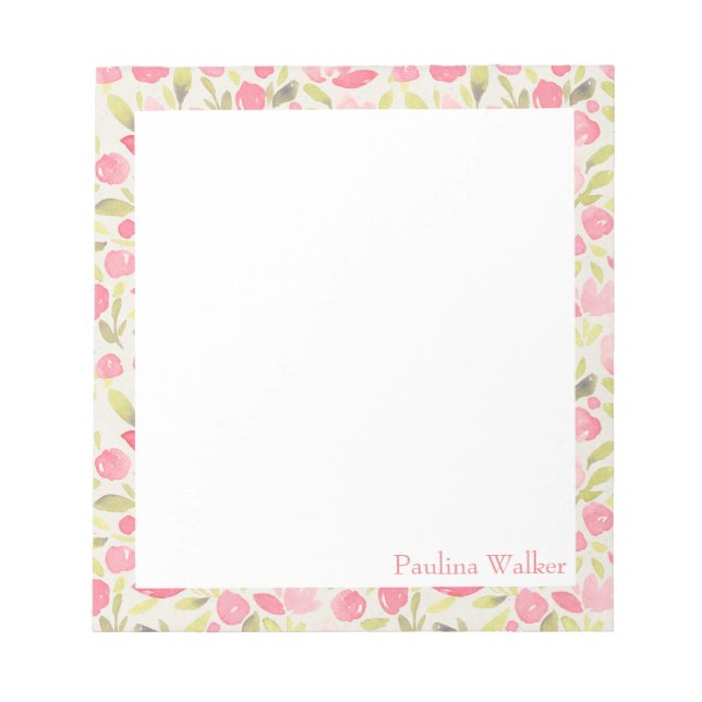 Personalised Stylish Pink Floral Watercolor Border Notepad (Front)