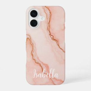 Personalised Stylish Pink Marble Modern iPhone 16 Case