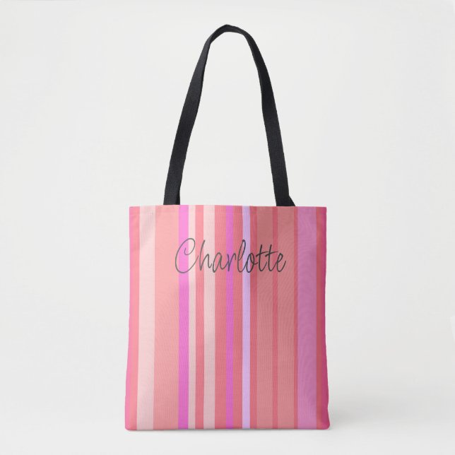 Personalised Stylish Pink Stripes Tote Bag (Front)