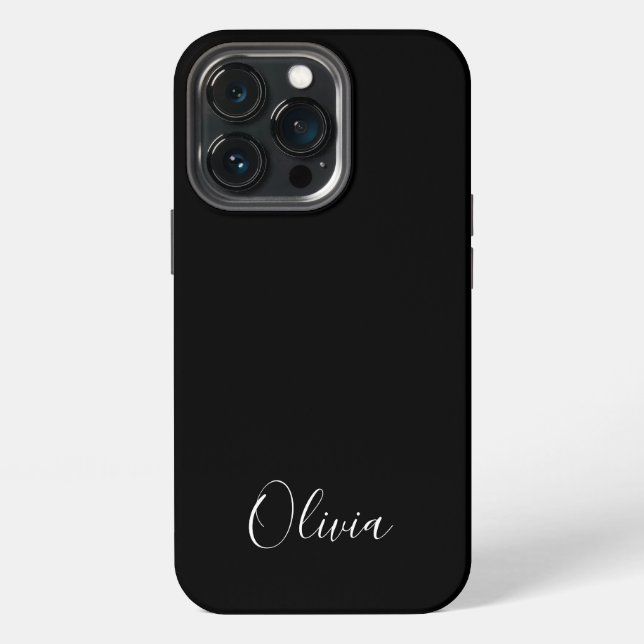 Personalised stylish script name monogram black iPhone case (Back)