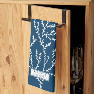 Personalised, Stylish Seaweed Pattern Teal Blue Tea Towel