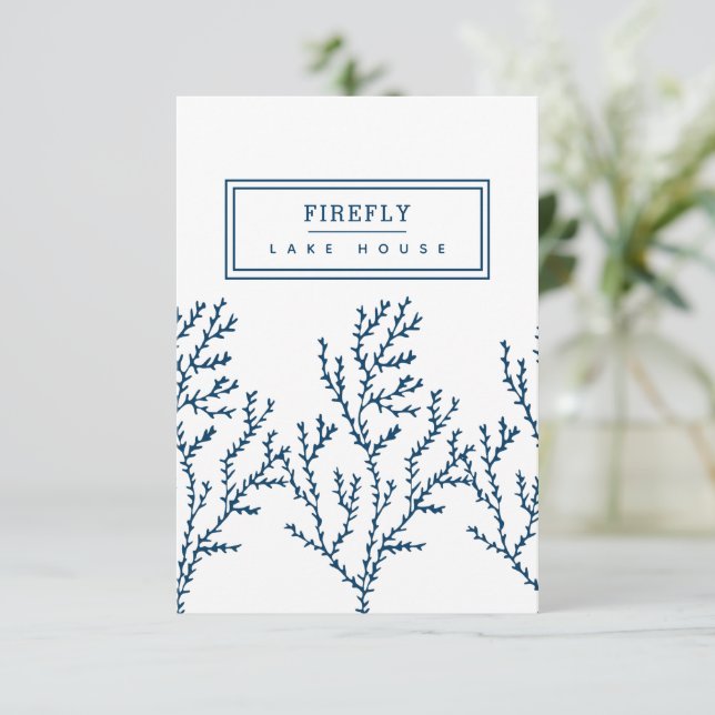 Personalised, Stylish Seaweed Pattern Teal Blue  Thank You Card (Standing Front)