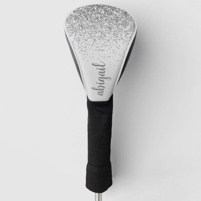 Personalised Stylish Silver Glitter Monogram Name Golf Head Cover (Front)