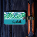 Personalised Stylish Tropical Luggage Tag<br><div class="desc">A turquoise,  green and white tropical palm tree frond design,  this luggage tag is personalised with your first name in a chic handwritten script on the front and your details on the back. The perfect personal gift or accessory for any occasion! MATCHING suitcase and more in our travel collection.</div>