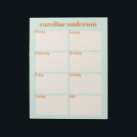 Personalised Stylish Weekly Planner in Aqua Mint  Notepad<br><div class="desc">Organise your week with this cute and modern weekly planner in pastel aqua mint,  personalised with your name.</div>