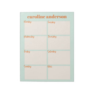 Personalised Stylish Weekly Planner in Aqua Mint  Notepad