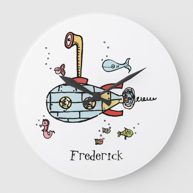 Personalised Submarine Nautical Under Water Round Large Clock (Front)