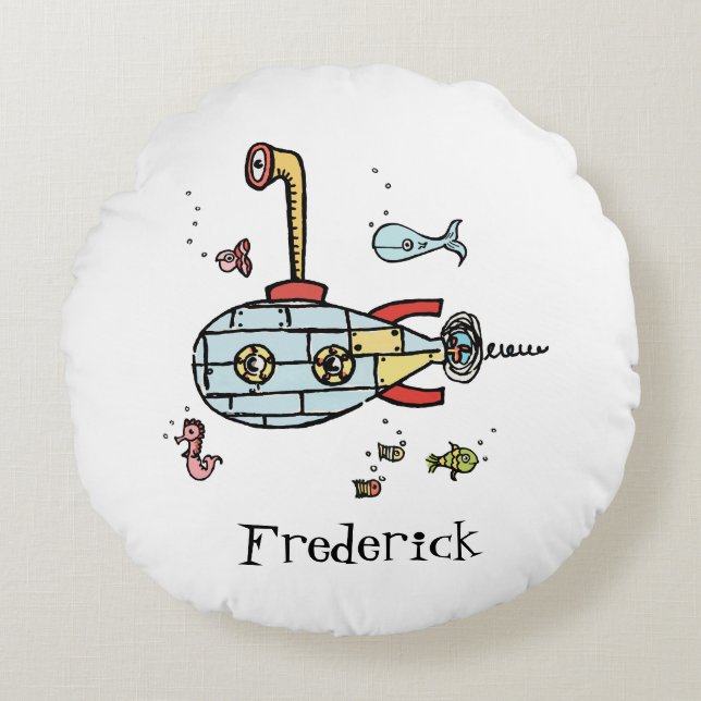 Personalised Submarine Red Back with Spots Round Cushion (Front)