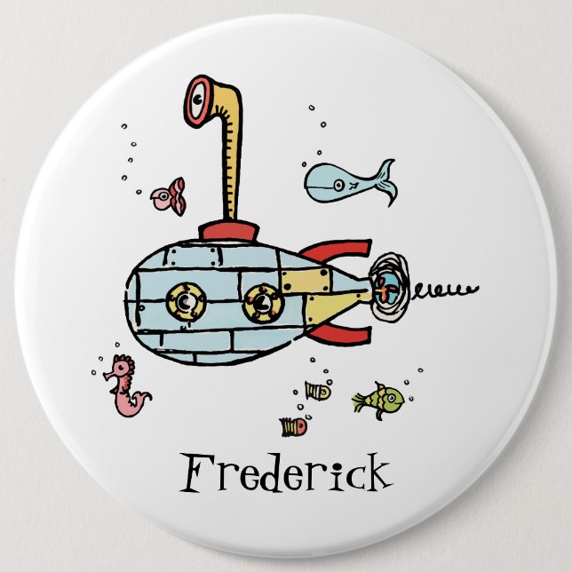 Personalised Submarine Under Water Button Badge (Front)