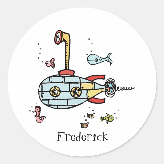 Personalised Submarine Under Water Classic Round Sticker (Front)
