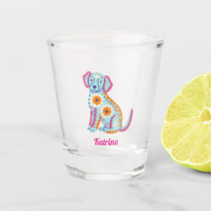 Personalised Sugar Skull Dog Halloween Shot Glass