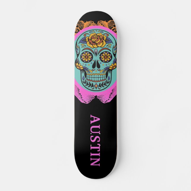 Personalised Sugar Skull Skateboard (Front)