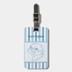 Personalised Summer Bath Pug Line Art Luggage Tag