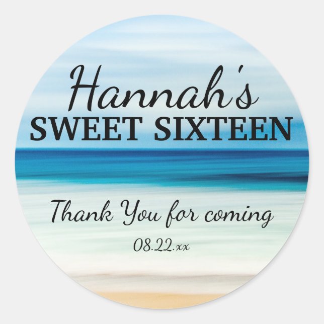 Personalised Summer Beach Sweet 16 Thank You Classic Round Sticker (Front)