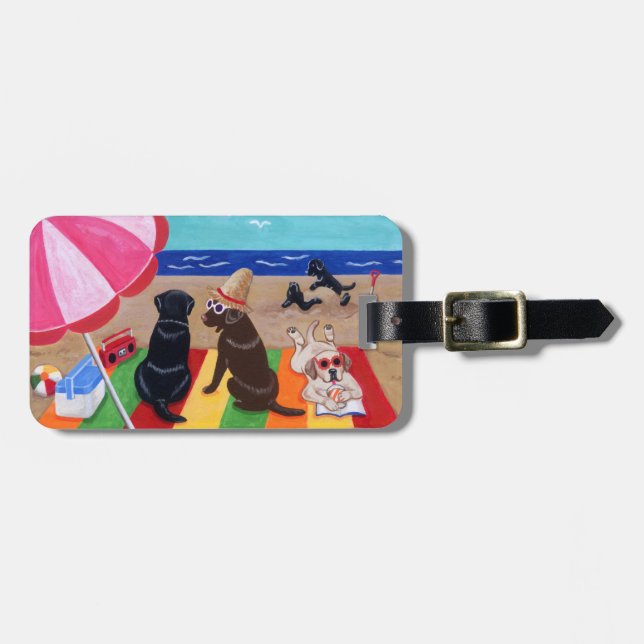 Personalised Summer Breeze Labradors Painting Luggage Tag (Front Horizontal)