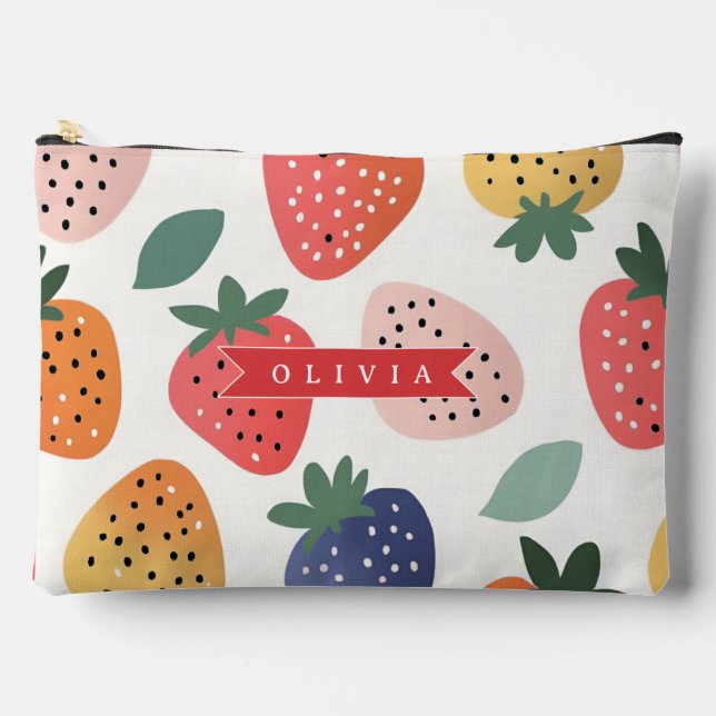 Personalised Summer Colourful Strawberry Pattern Accessory Pouch (Front)