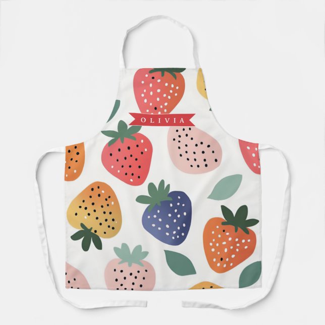 Personalised Summer Colourful Strawberry Pattern Apron (Front)