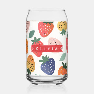 Personalised Summer Colourful Strawberry Pattern Can Glass