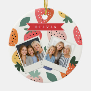 Personalised Summer Colourful Strawberry Pattern Ceramic Tree Decoration