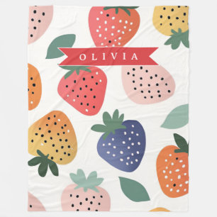 Personalised Summer Colourful Strawberry Pattern Fleece Blanket