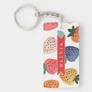 Personalised Summer Colourful Strawberry Pattern Key Ring