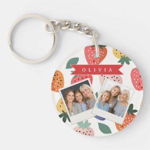 Personalised Summer Colourful Strawberry Pattern Key Ring