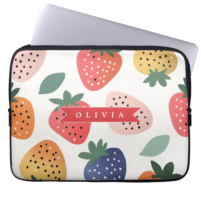 Personalised Summer Colourful Strawberry Pattern Laptop Sleeve (Front)