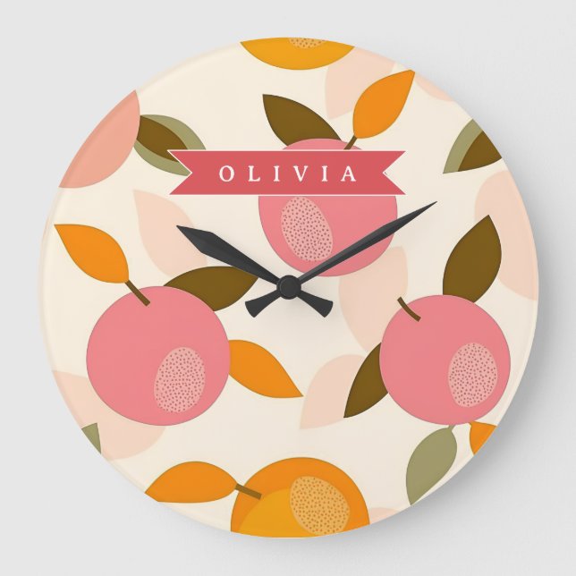 Personalised Summer Colourful Strawberry Pattern Large Clock (Front)