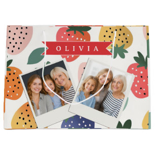 Personalised Summer Colourful Strawberry Pattern Large Gift Bag