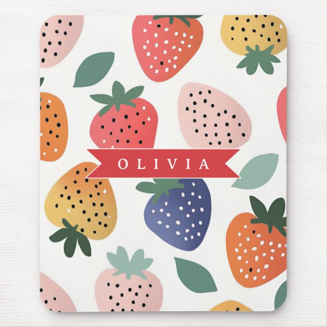 Personalised Summer Colourful Strawberry Pattern Mouse Pad (Front)