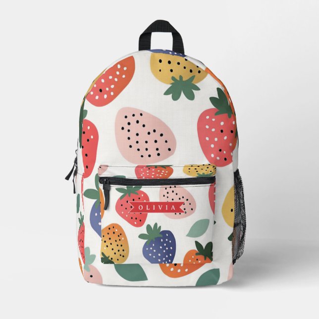 Personalised Summer Colourful Strawberry Pattern Printed Backpack (Front)