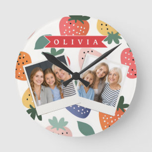 Personalised Summer Colourful Strawberry Pattern Round Clock
