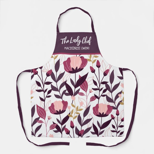 Personalised Summer Floral Blooms Women's Apron (Front)