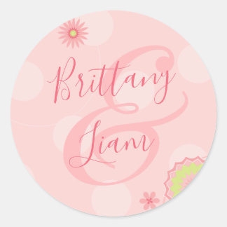 Personalised Summer Floral Pretty Pink Wedding Classic Round Sticker