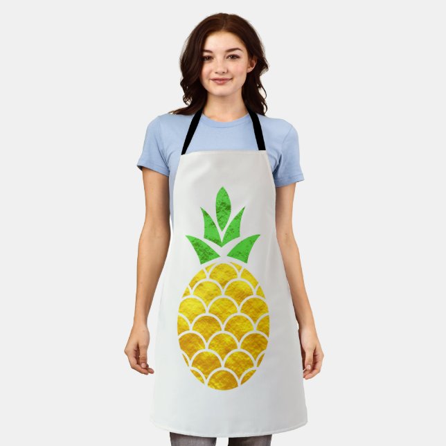 Personalised Summer Foil Gold Geometric Pineapple. Apron (Worn)
