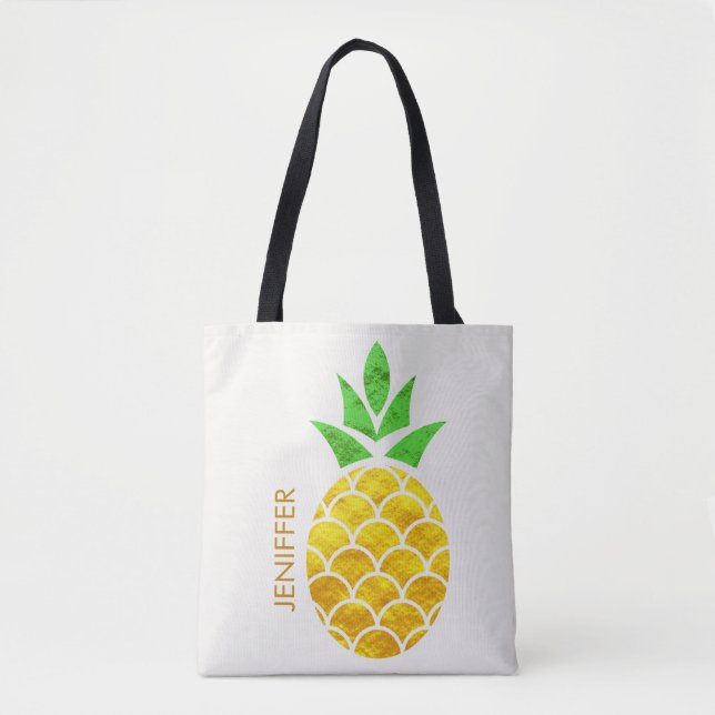 Personalised Summer Foil Gold Geometric Pineapple  Tote Bag (Front)
