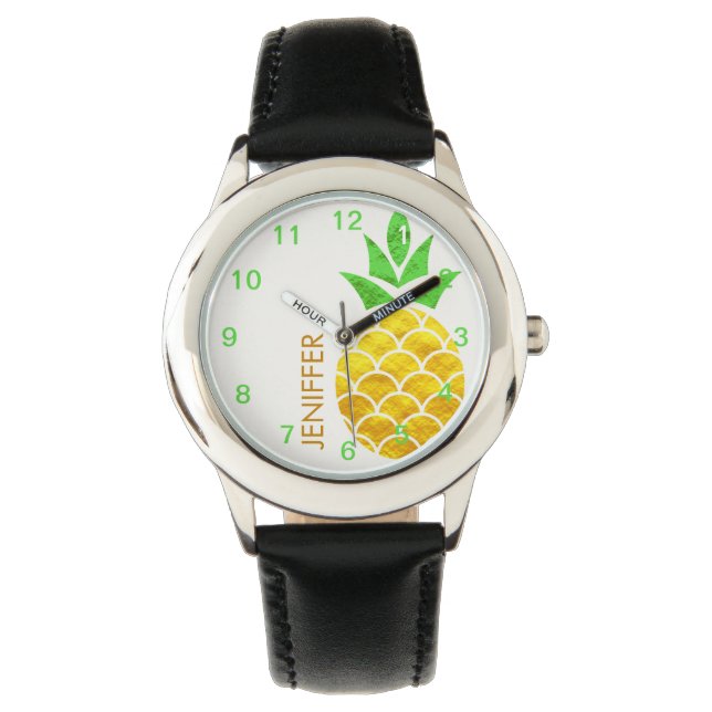 Personalised Summer Foil Gold Geometric Pineapple  Watch (Front)