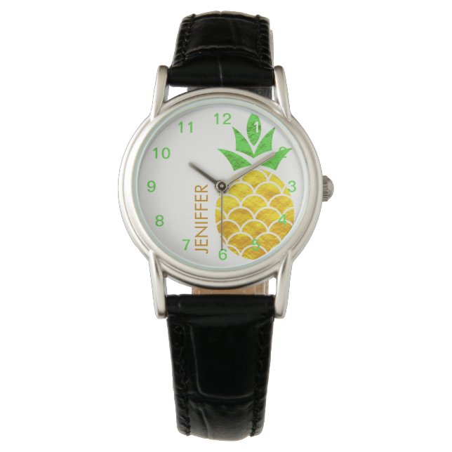 Personalised Summer Foil Gold Geometric Pineapple  Watch (Front)