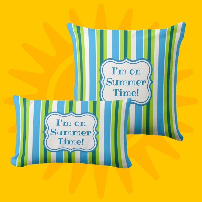  Personalised Summer Time Stripe Outdoor Pillow (Personalize it!)