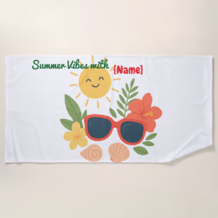Personalised Summer Vibes Beach Towel Cute Tropi