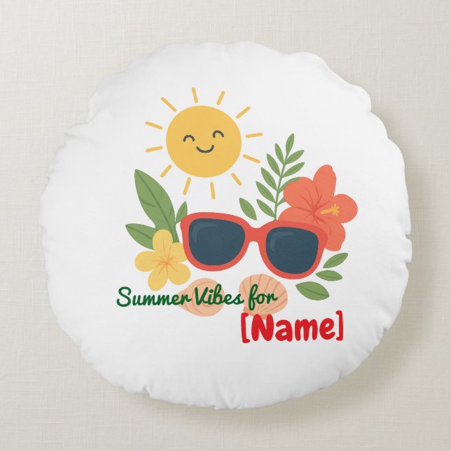 Personalised Summer Vibes for Name Round Pillow (Front)