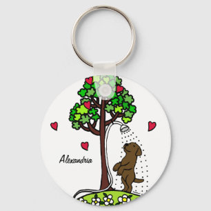 Personalised Summer Water Fun Chocolate Labrador Key Ring