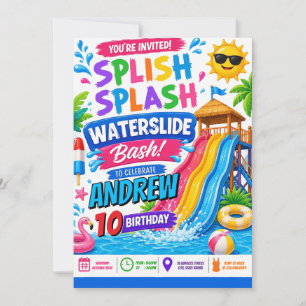 Personalised Summer Water Slide Birthday Bash Invitation
